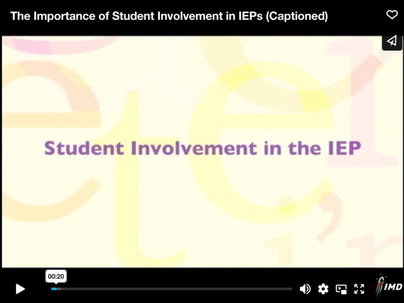 Screenshot 2023-10-19 at 2.33.39 PM Screenshot of the video with title: Student Involvement in the IEP