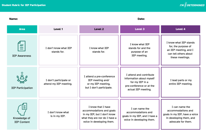 Thumbnail image of the Student Rubric for IEP Participation