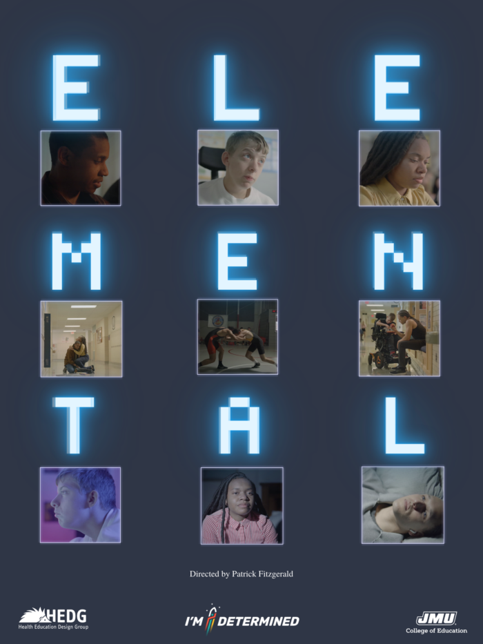 Film poster for Elemental, featuring 9 screenshots from the film showcasing different characters.