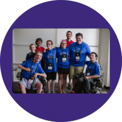 Photo of one of the summit session groups at the Youth & Family Summit. The youth leaders are wearing a blue shirt with the I'm Determined logo on it, and the staff members (Determinators) are wearing red shirts with the logo.