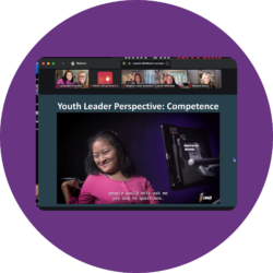 Screenshot from a Zoom webinar featuring Youth Leader Kaili sharing her story.