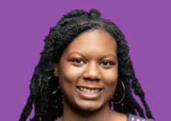 Headshot of Talia Thomas with a purple background.