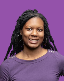 Headshot of Talia Thomas with a purple background.